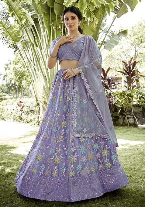 Light Lavender Sequin Embroidered Silk Net Lehenga Set