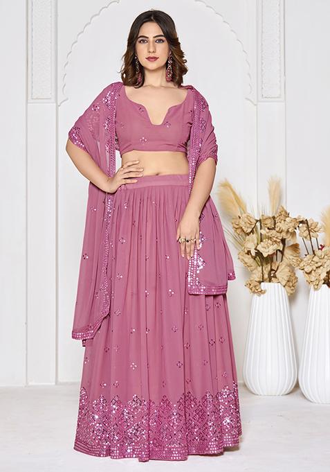 Pink Sequin Embroidered Georgette Lehenga Set