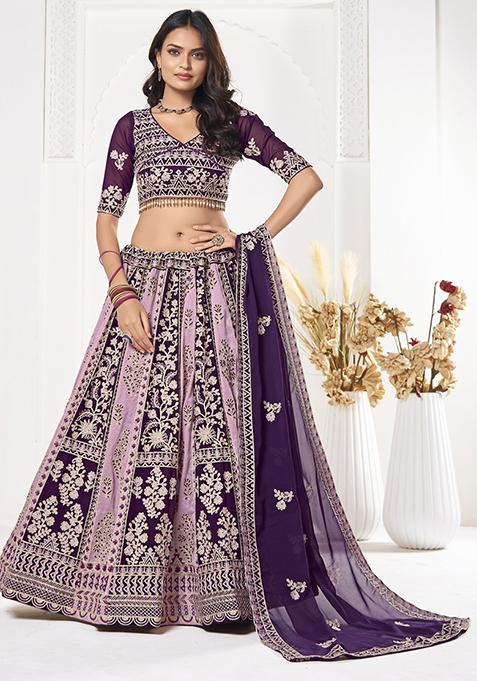 Multicolour Embroidered Georgette Lehenga Set