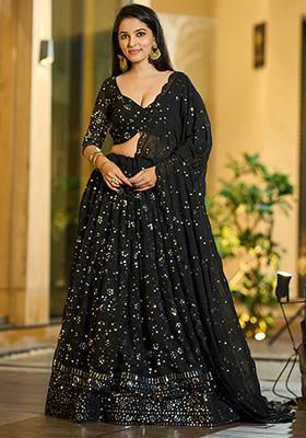 Black Sequin Embroidered Georgette Lehenga Set