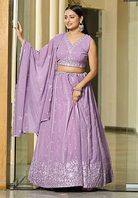 Lavender Sequin Embroidered Georgette Lehenga Set