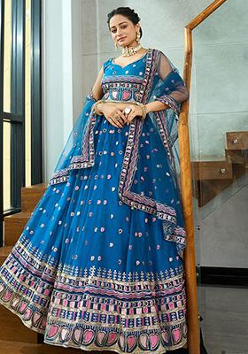 Rama Blue Sequin Embroidered Net Lehenga Set