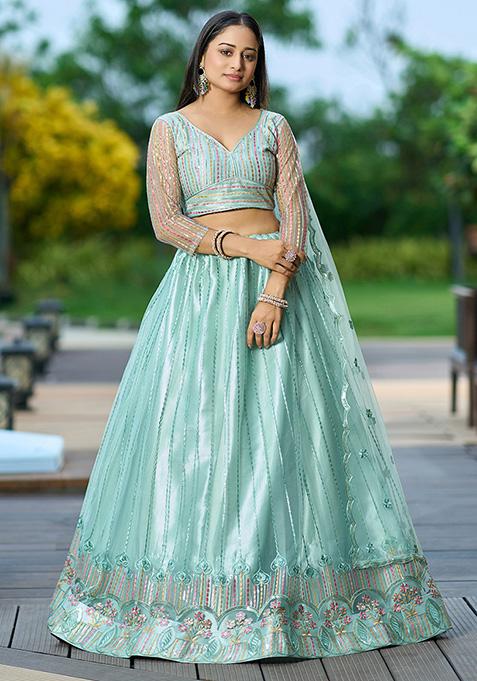 Pista Sequin Embroidered Net Lehenga Set