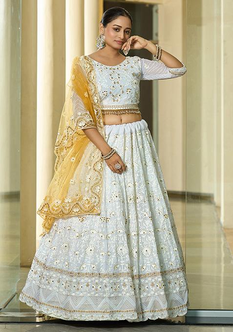 White Embroidered Georgette Lehenga Set