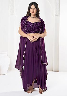 Purple Floral Work Georgette Lehenga Set