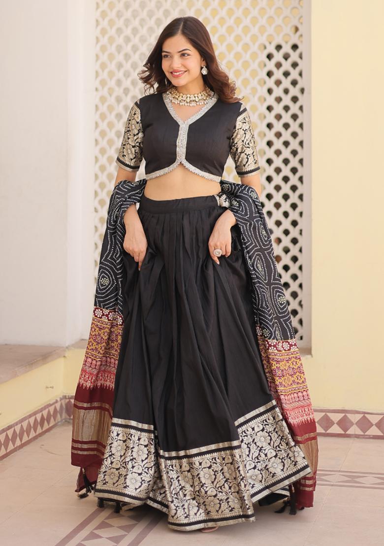 White Viscose Jacquard Printed Lehenga Set
