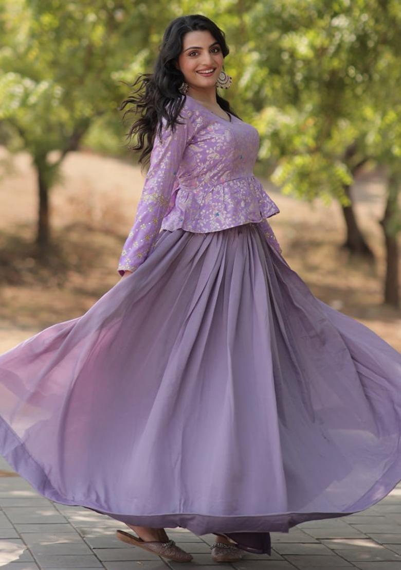 Lavender Sequin Embroidered Vichitra Shimmer Lehenga Set