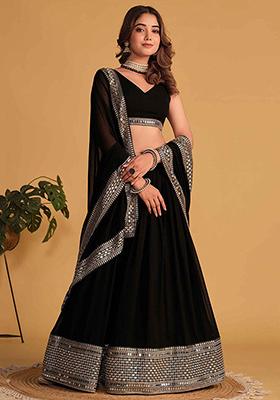 Black Sequin Embroidered Faux Blooming Lehenga Set