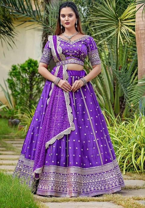 Purple Sequin Embroidered Heavy Satin Lehenga Set