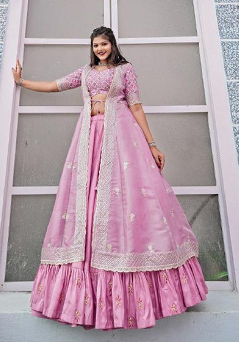 Pink Sequin Embroidered Heavy Joya Silk Lehenga Set