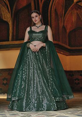 Green Sequin Embroidered Net Lehenga Set