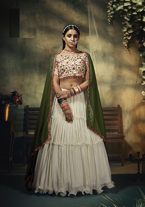 White Sequin Embroidered Georgette Lehenga Set