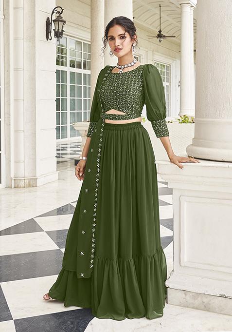 Mehendi Green Sequin Embroidered Georgette Lehenga Set