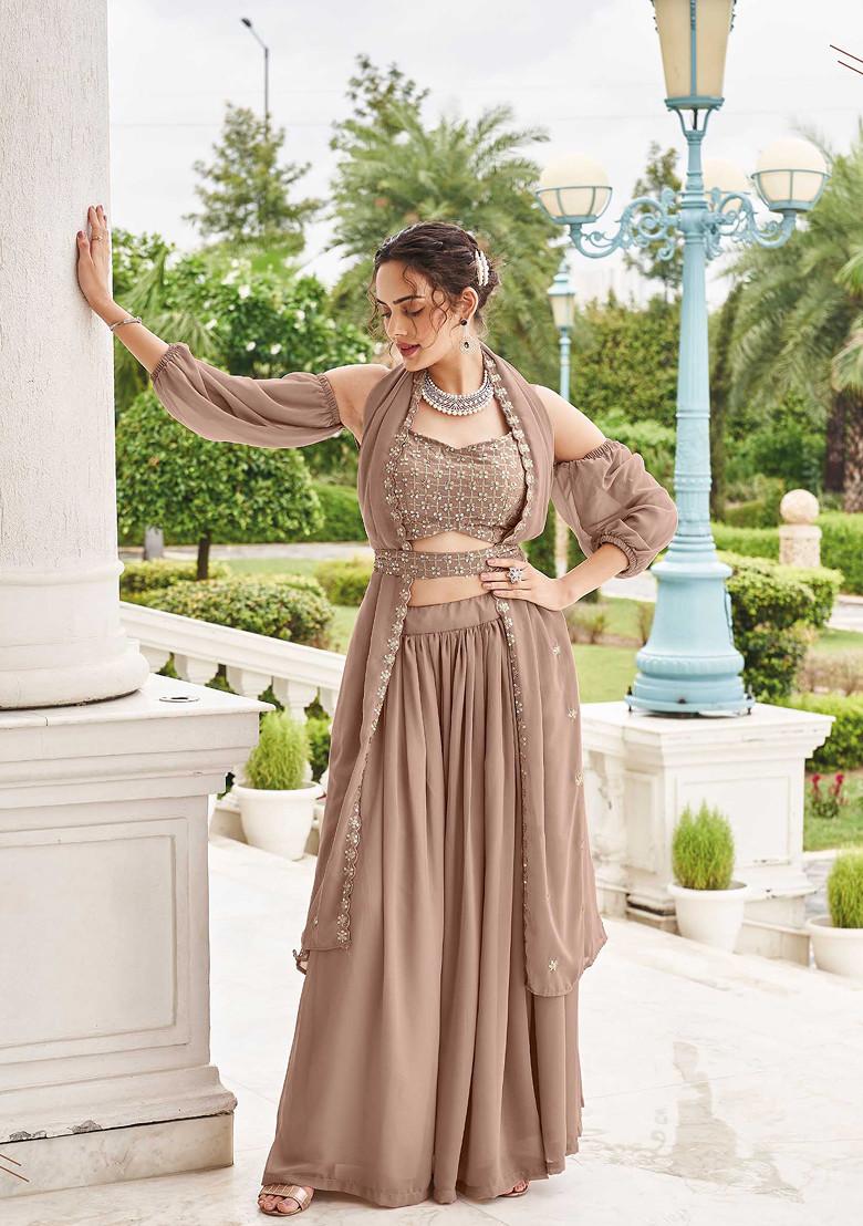 Peach Sequin Embroidered Georgette Lehenga Set