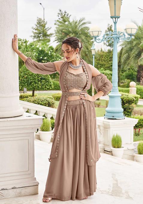 Peach Sequin Embroidered Georgette Lehenga Set