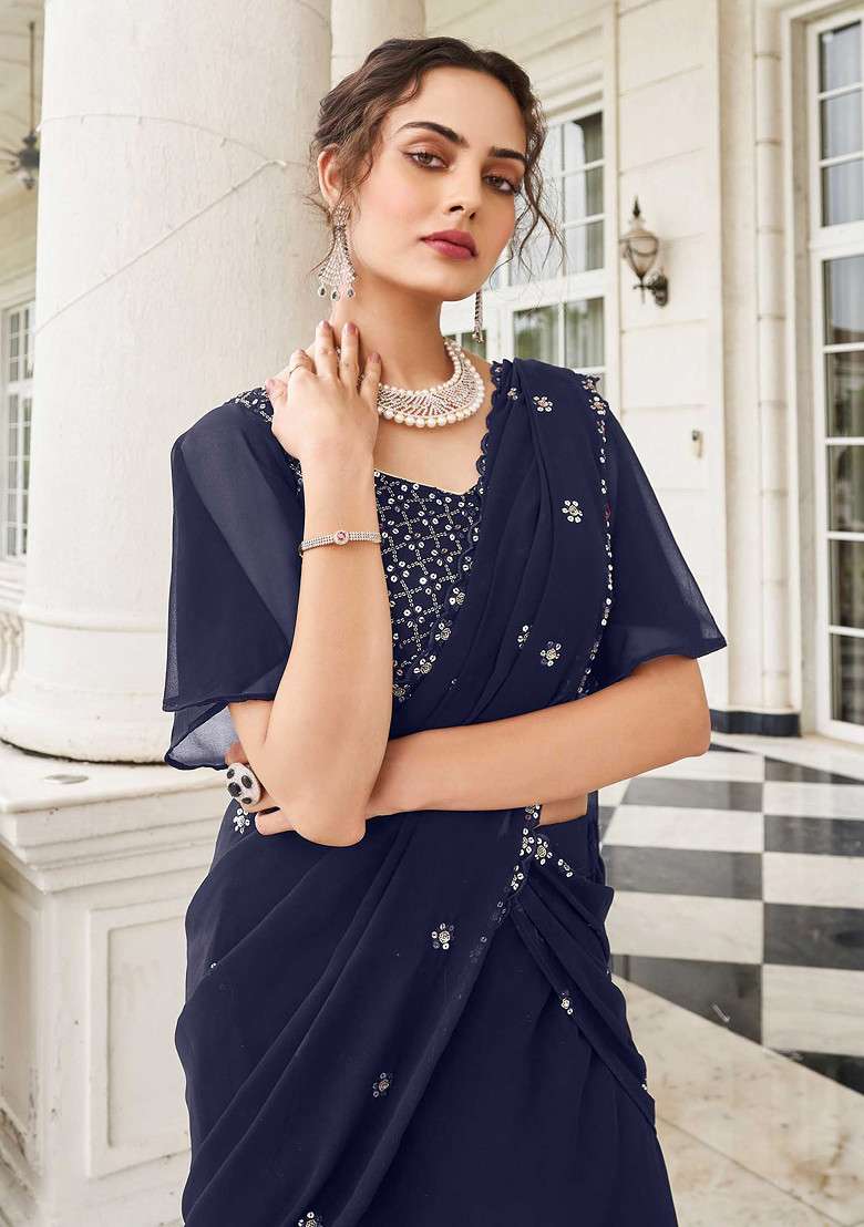 Blue Georgette Lehenga Set with Embroidered & Sequin for Diwali | Wedding & Festive Wear - Indya