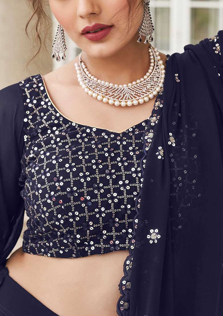 Blue Georgette Lehenga Set with Embroidered & Sequin for Diwali | Wedding & Festive Wear - Indya