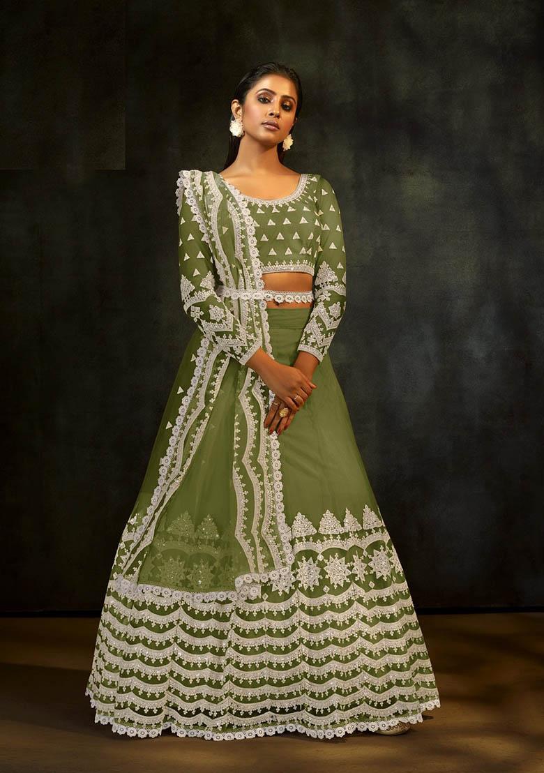 Pink Thread Embroidered Net Lehenga Set