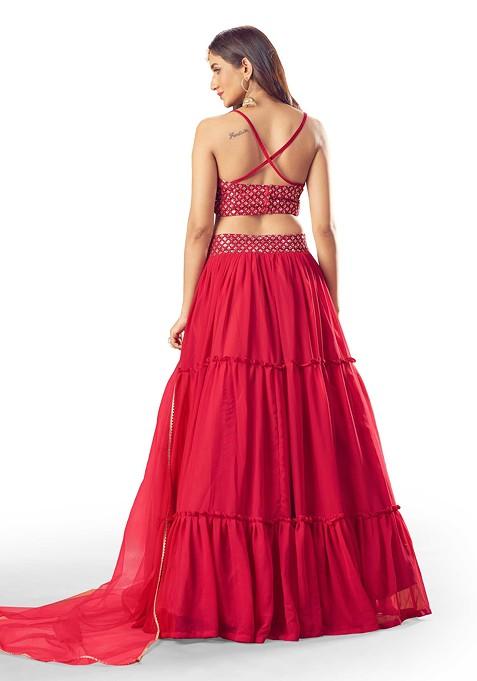 Rani Pink Thread Embroidered Georgette Lehenga Set