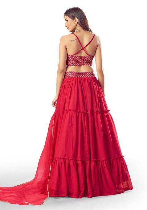 Rani Pink Thread Embroidered Georgette Lehenga Set