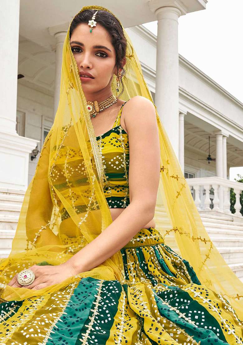 Multicolour Zari Embroidered Georgette Lehenga Set for Diwali and Festive Wear - Indya