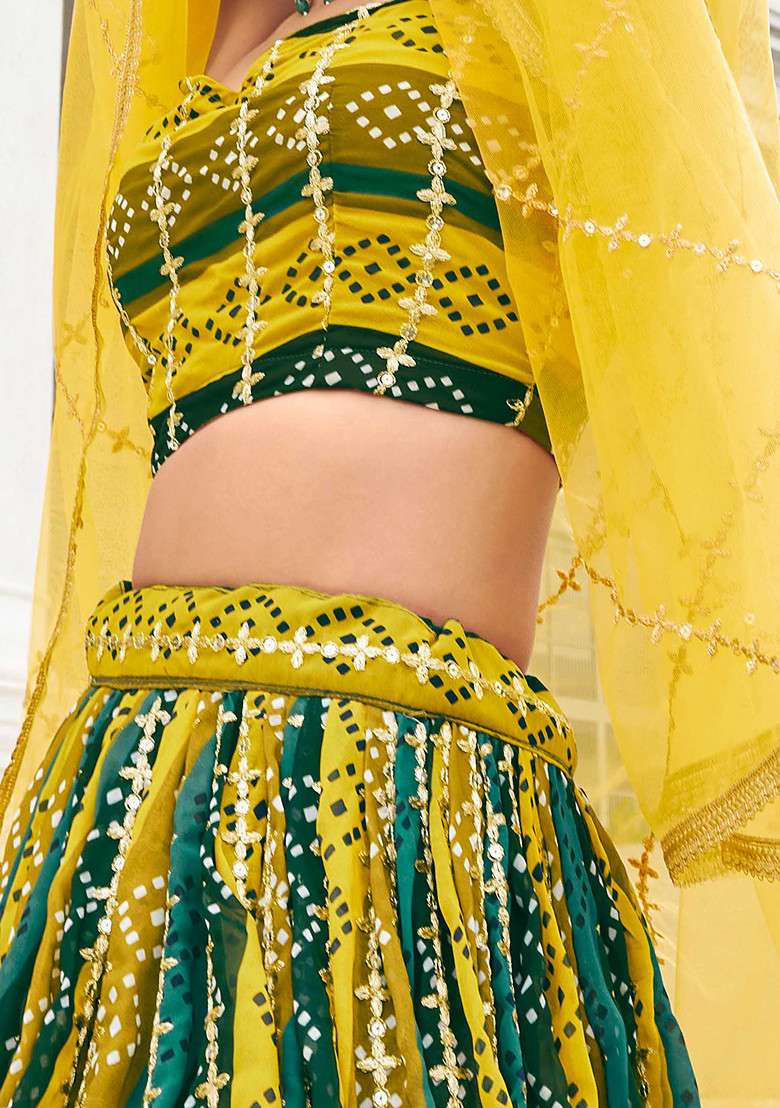Multicolour Zari Embroidered Georgette Lehenga Set for Diwali and Festive Wear - Indya