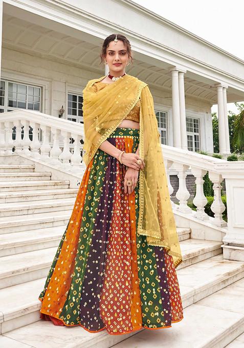 Multicolour Zari Embroidered Georgette Lehenga Set