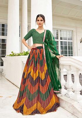Multicolour Zari Embroidered Georgette Lehenga Set