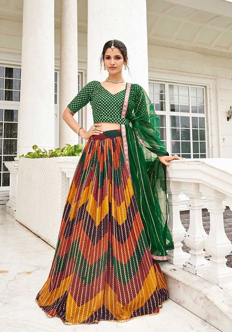 Multicolour Zari Embroidered Georgette Lehenga Set