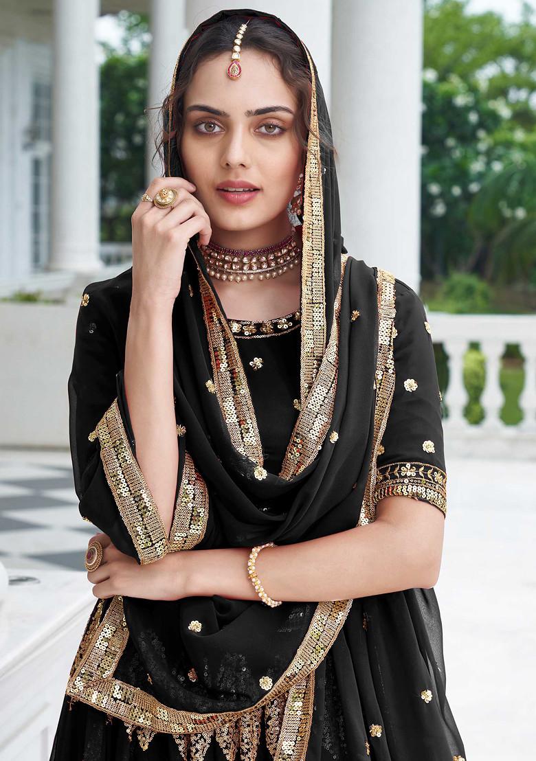 Black Zari Embroidered Georgette Lehenga Set