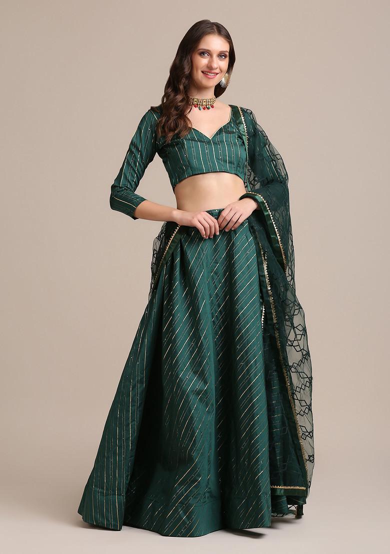Green Sequin Embroidered Jacquard Silk Lehenga Set
