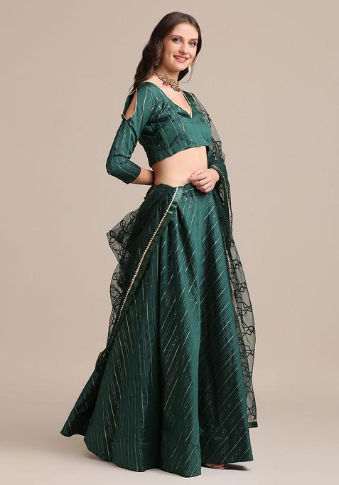 Green Sequin Embroidered Jacquard Silk Lehenga Set