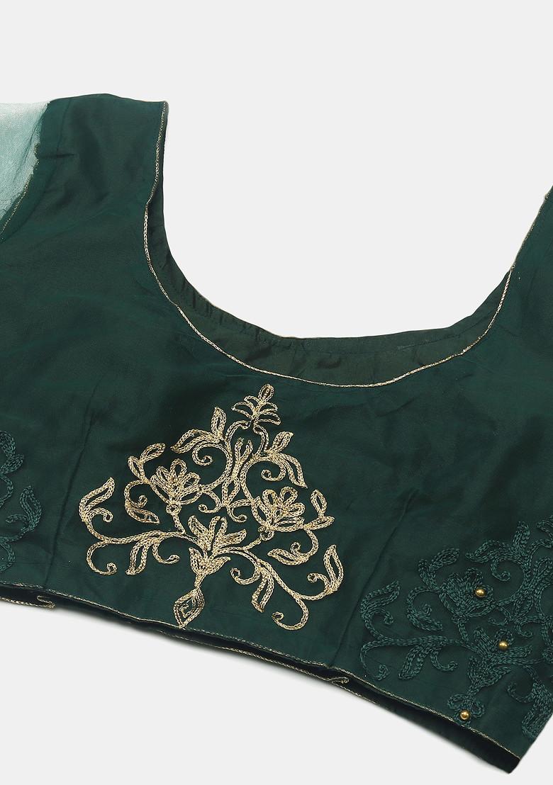 Dark Green Embroidered Heavy Net Lehenga Set