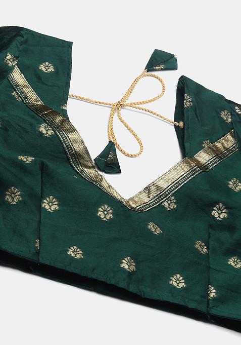 Green Zari Embroidered Jacquard Silk Lehenga Set