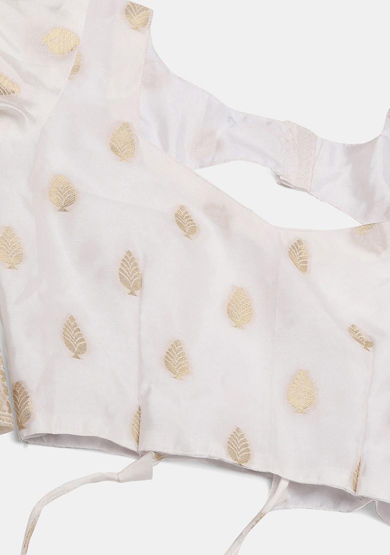 White Zari Embroidered Jacquard Silk Lehenga Set