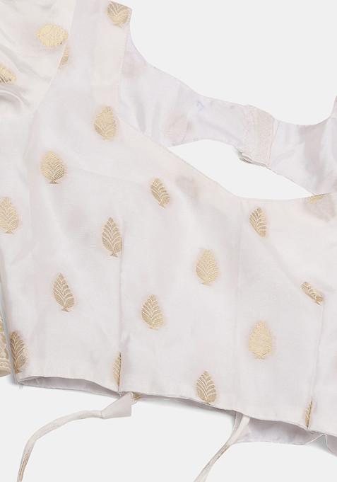 White Zari Embroidered Jacquard Silk Lehenga Set