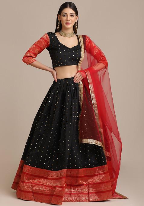 Black Woven Work Jacquard Lehenga Set