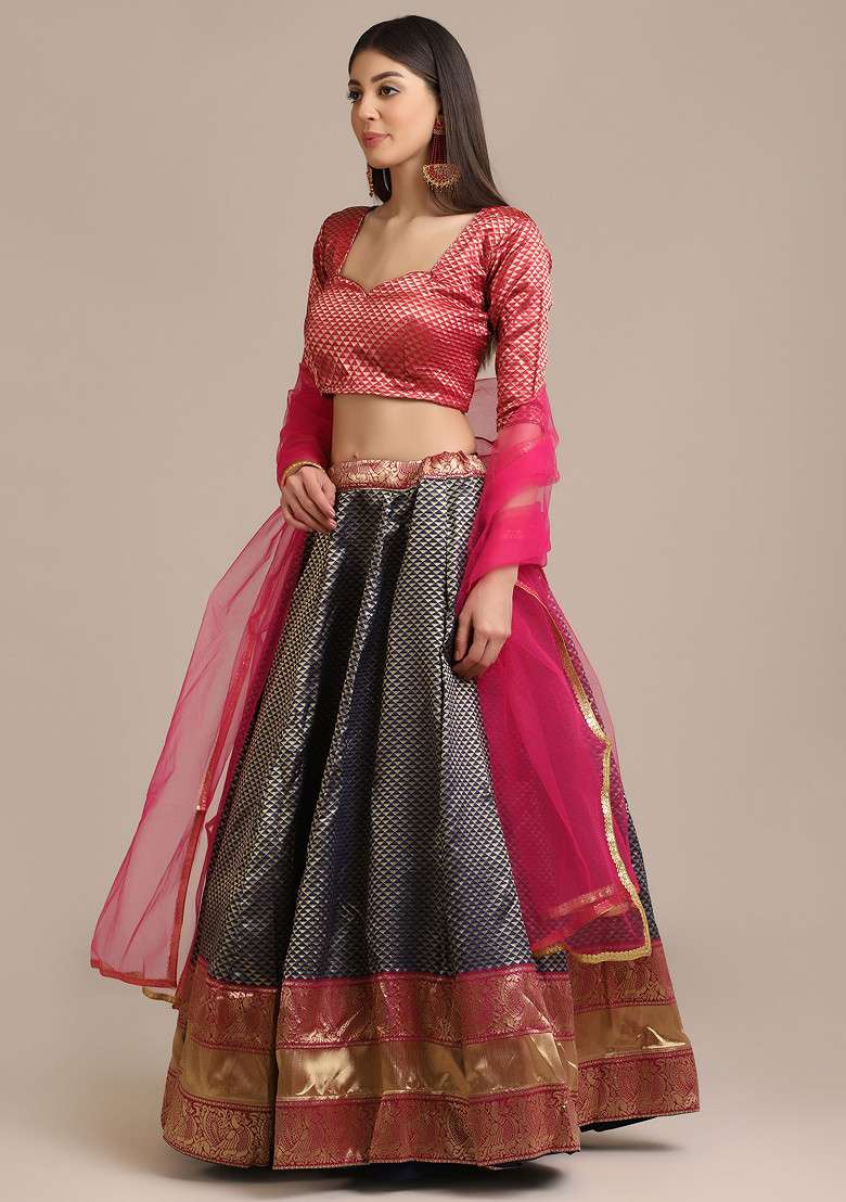 Grey Woven Work Jacquard Lehenga Set for Diwali | Wedding & Festive Wear - Indya