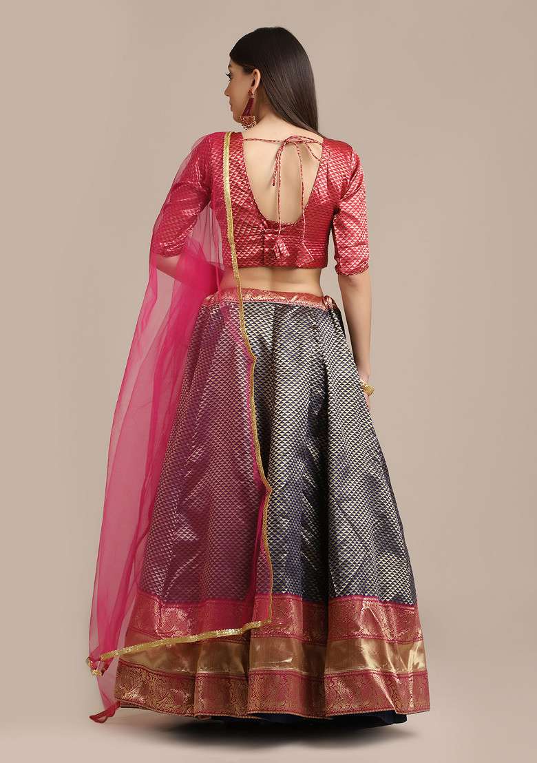 Grey Woven Work Jacquard Lehenga Set for Diwali | Wedding & Festive Wear - Indya