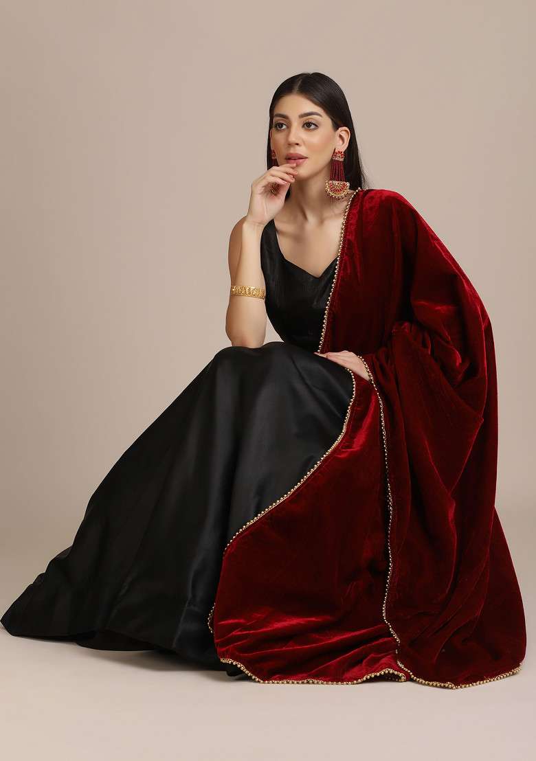 Black Solid Banglory Silk Blend Lehenga Set for Diwali | Wedding & Festive Wear - Indya