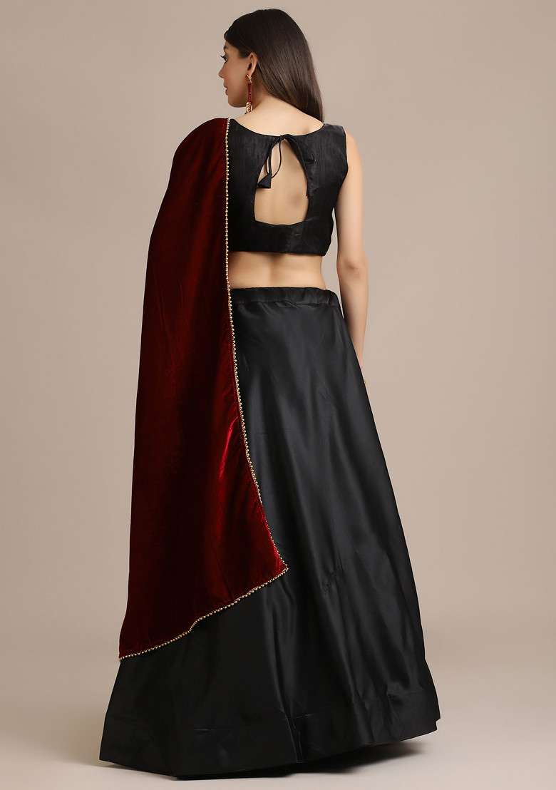 Black Solid Banglory Silk Blend Lehenga Set for Diwali | Wedding & Festive Wear - Indya