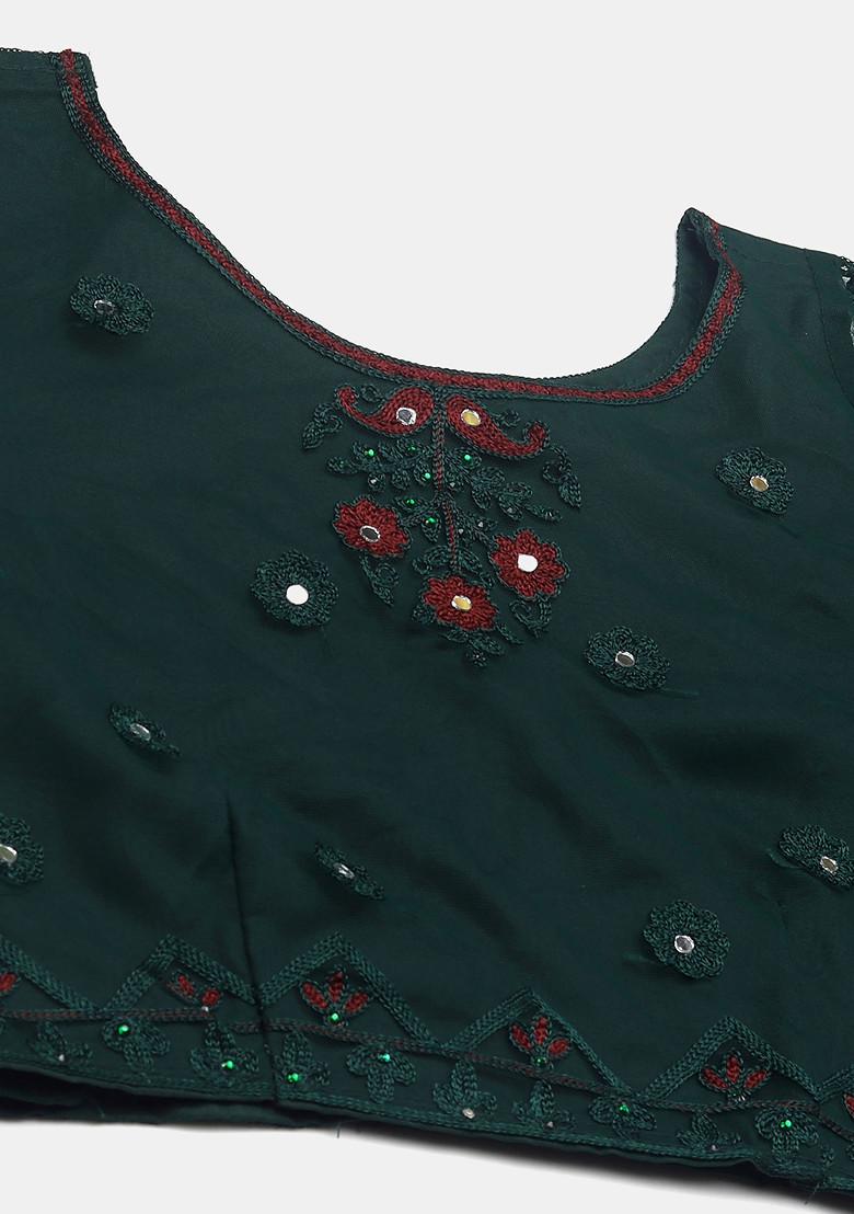 Green Mirror Embroidered Net Lehenga Set