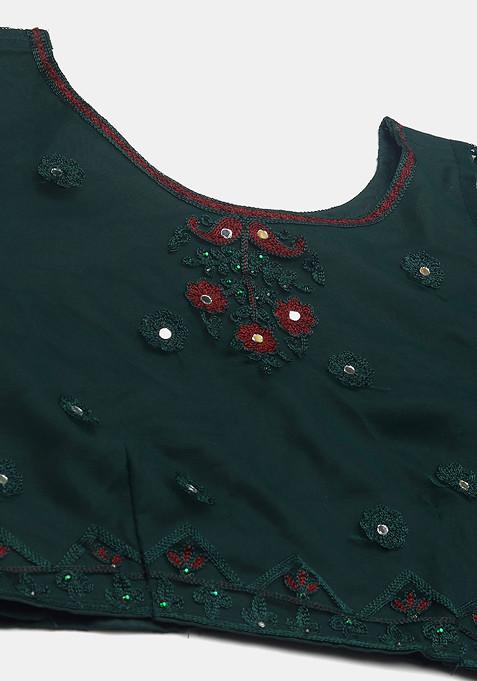 Green Mirror Embroidered Net Lehenga Set