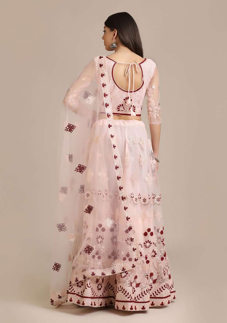 Pink Net Lehenga Set with Embroidered for Diwali | Wedding & Festive Wear - Indya