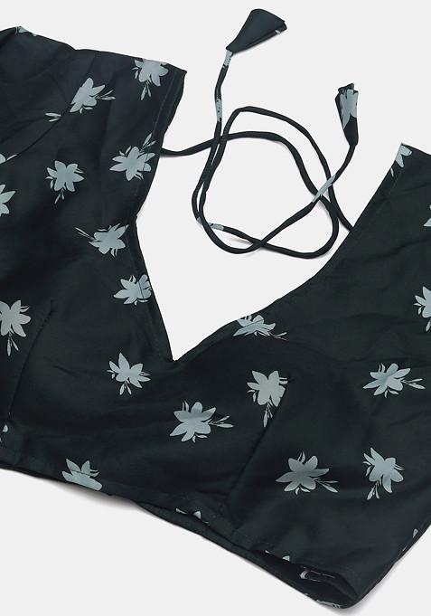 Green Floral Print Net Lehenga Set