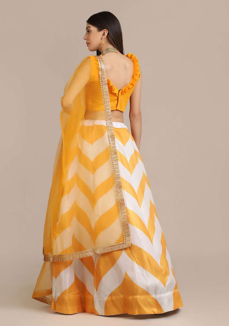 Yellow Banglory Silk Blend Lehenga Set with Printed for Diwali | Wedding & Festive Wear - Indya