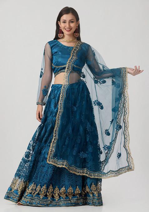 Rama Hand Embroidered Net Lehenga Set