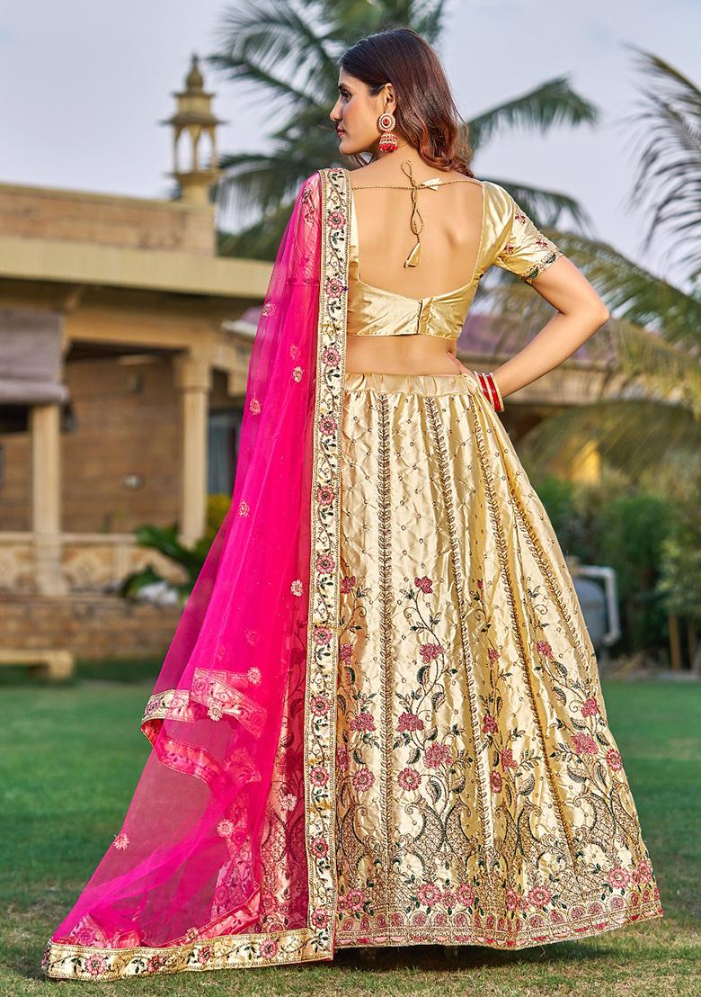 Cream Embroidered Satin Lehenga Set