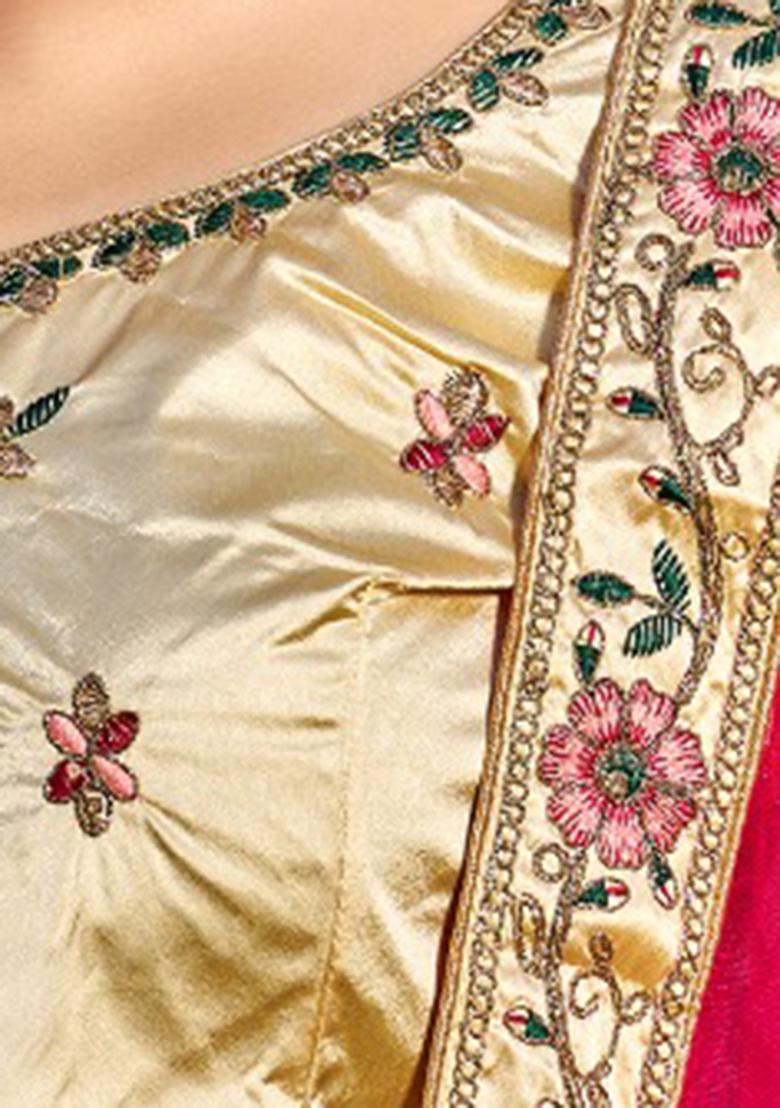 Cream Embroidered Satin Lehenga Set