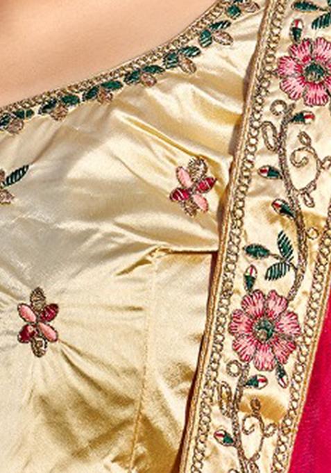 Cream Embroidered Satin Lehenga Set